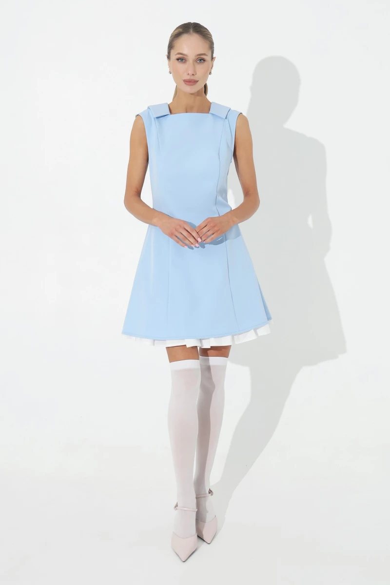 Mini dress with removable petticoat blue