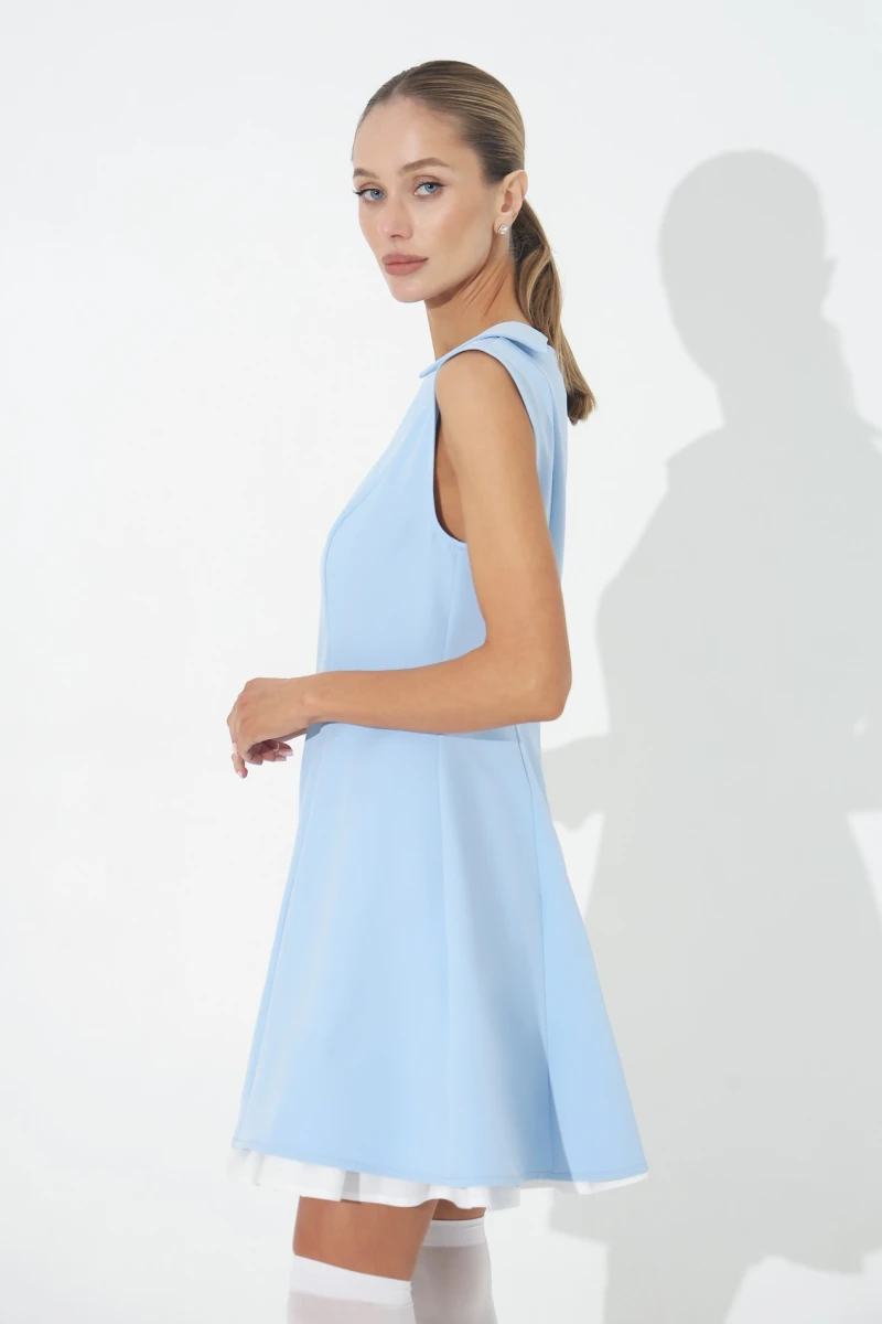 Mini dress with removable petticoat blue