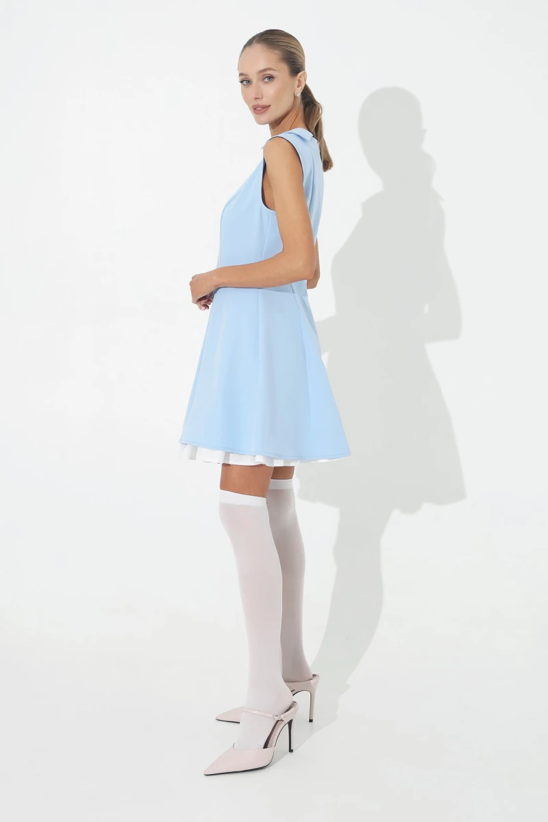 Mini dress with removable petticoat blue