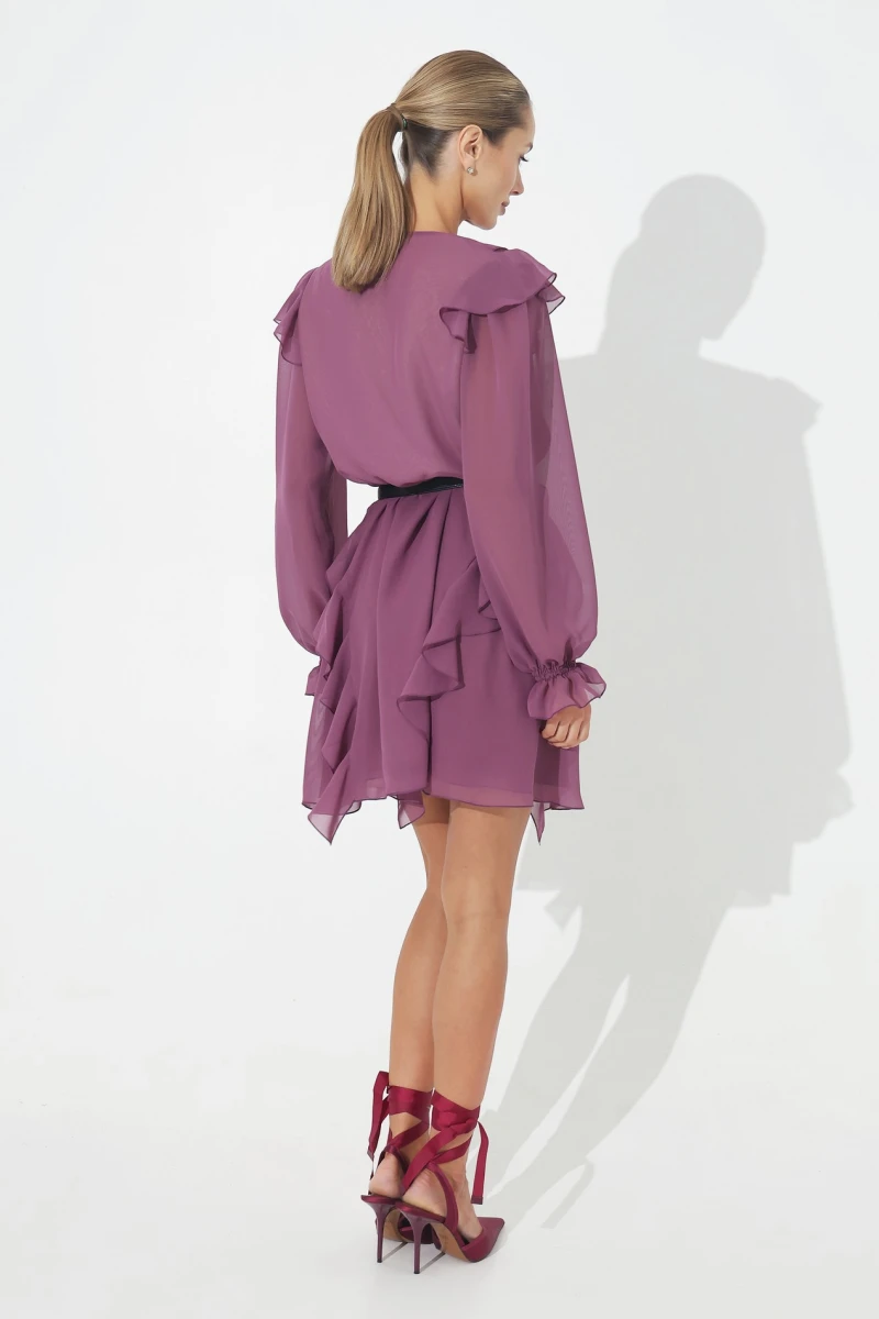 Plum mini dress with ruffles