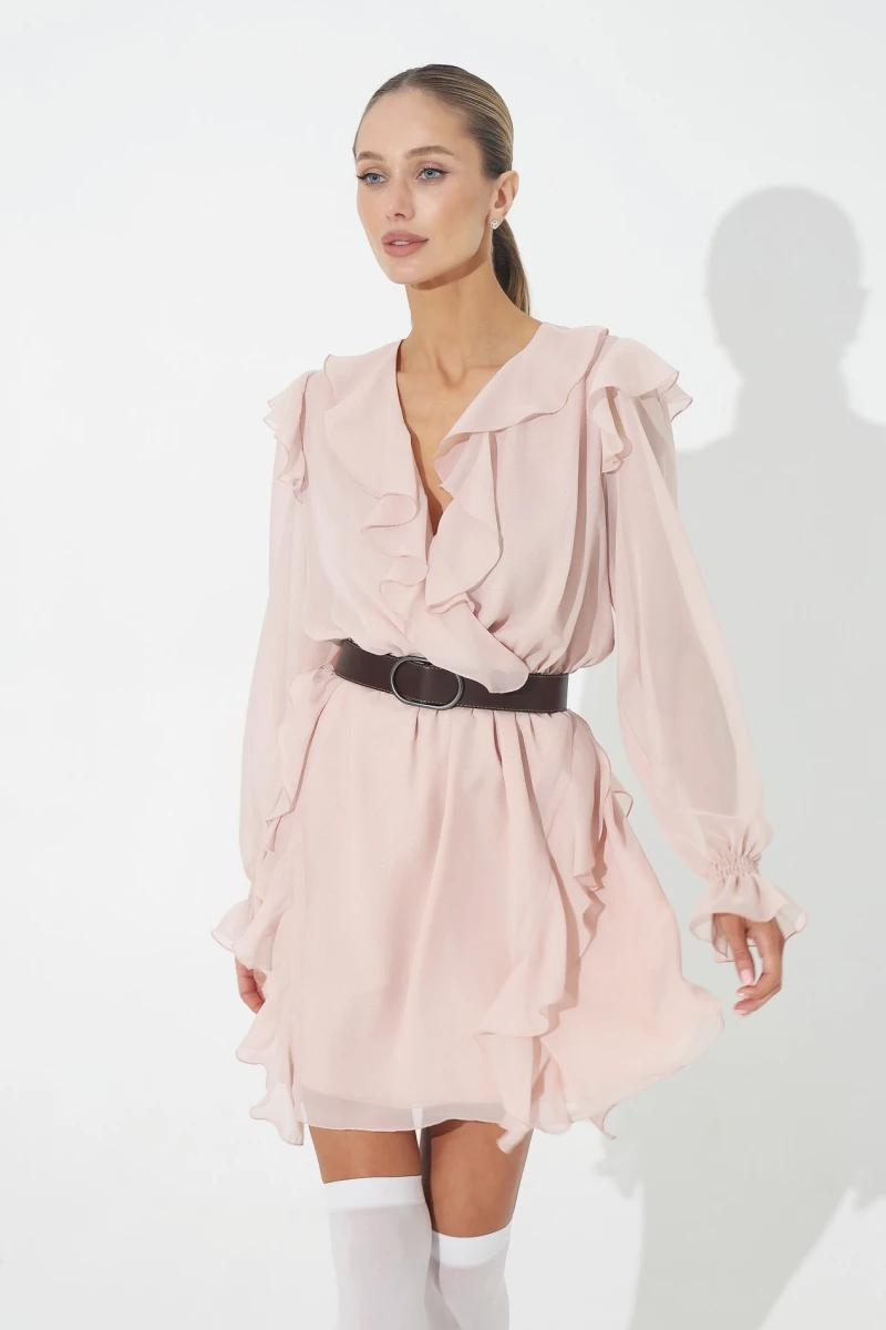 Peach mini dress with ruffles