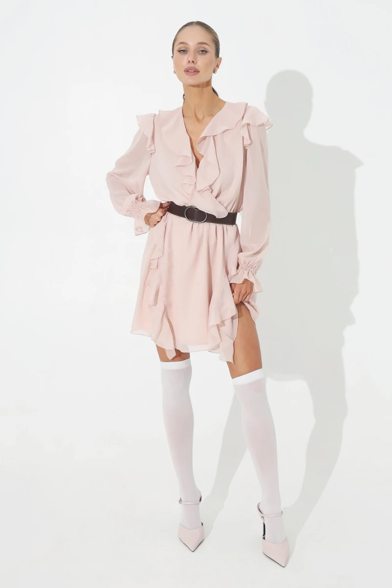 Peach mini dress with ruffles