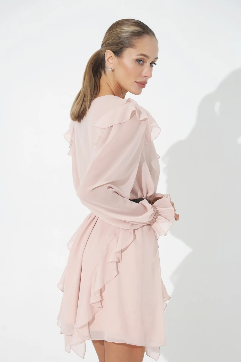 Peach mini dress with ruffles