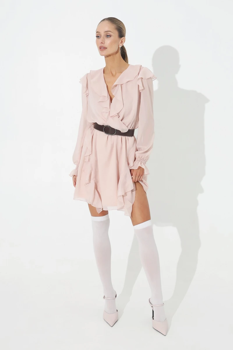 Peach mini dress with ruffles