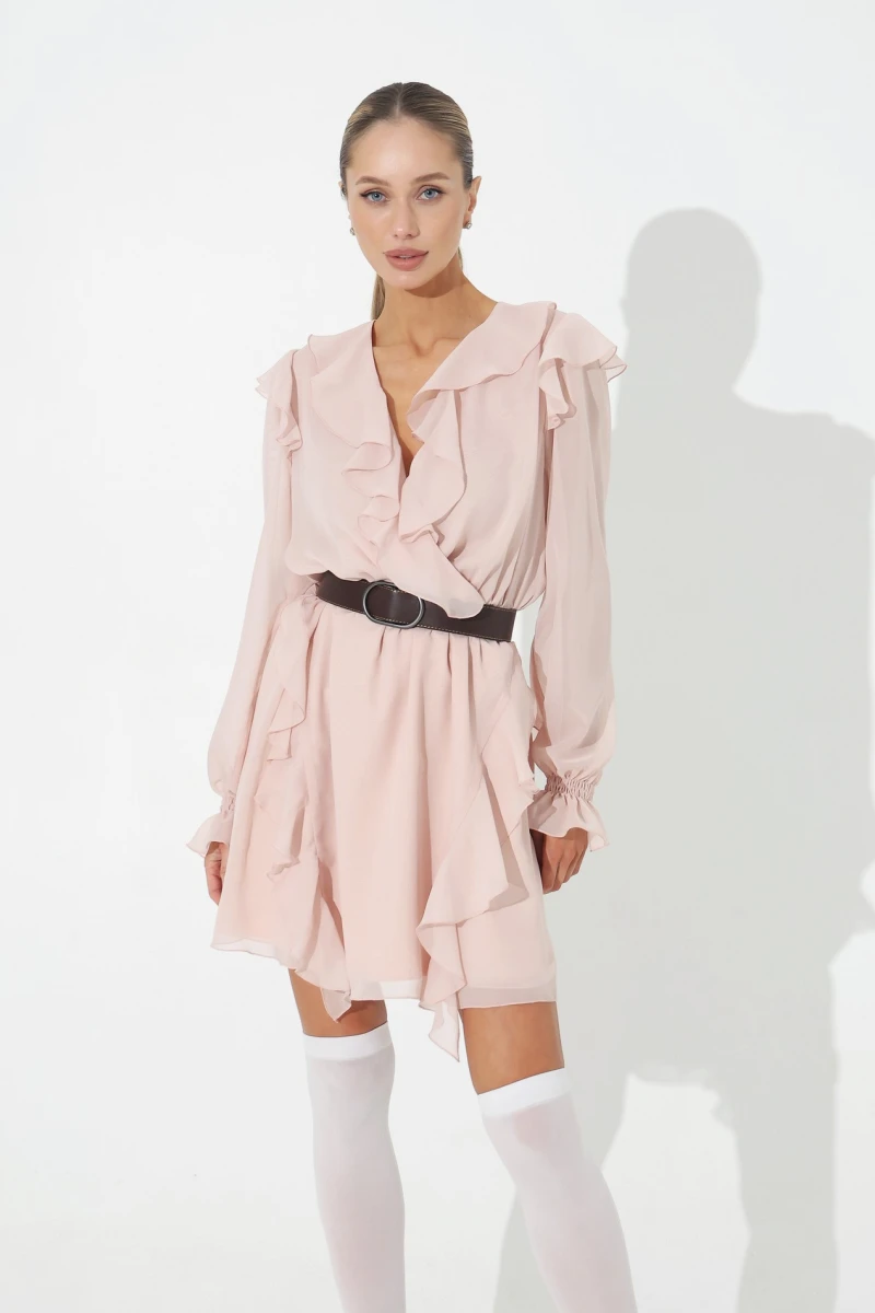 Peach mini dress with ruffles