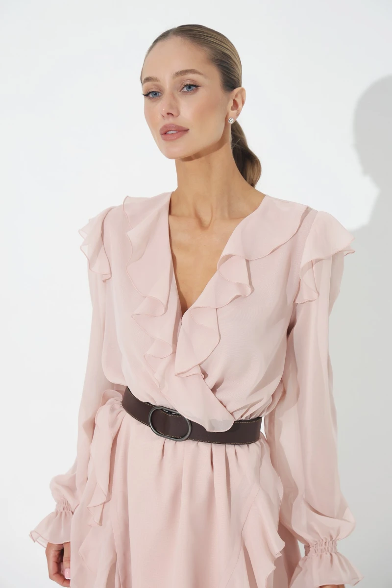 Peach mini dress with ruffles