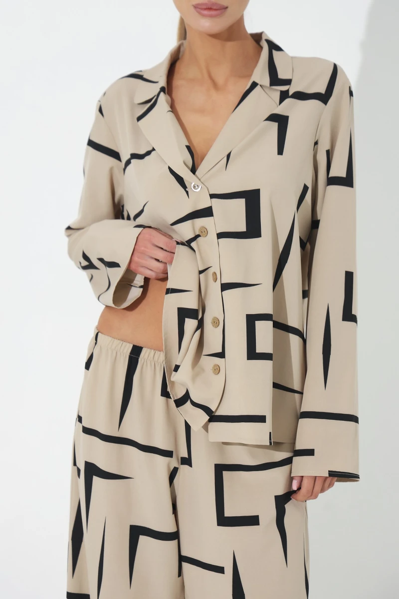 Black suit with beige print
