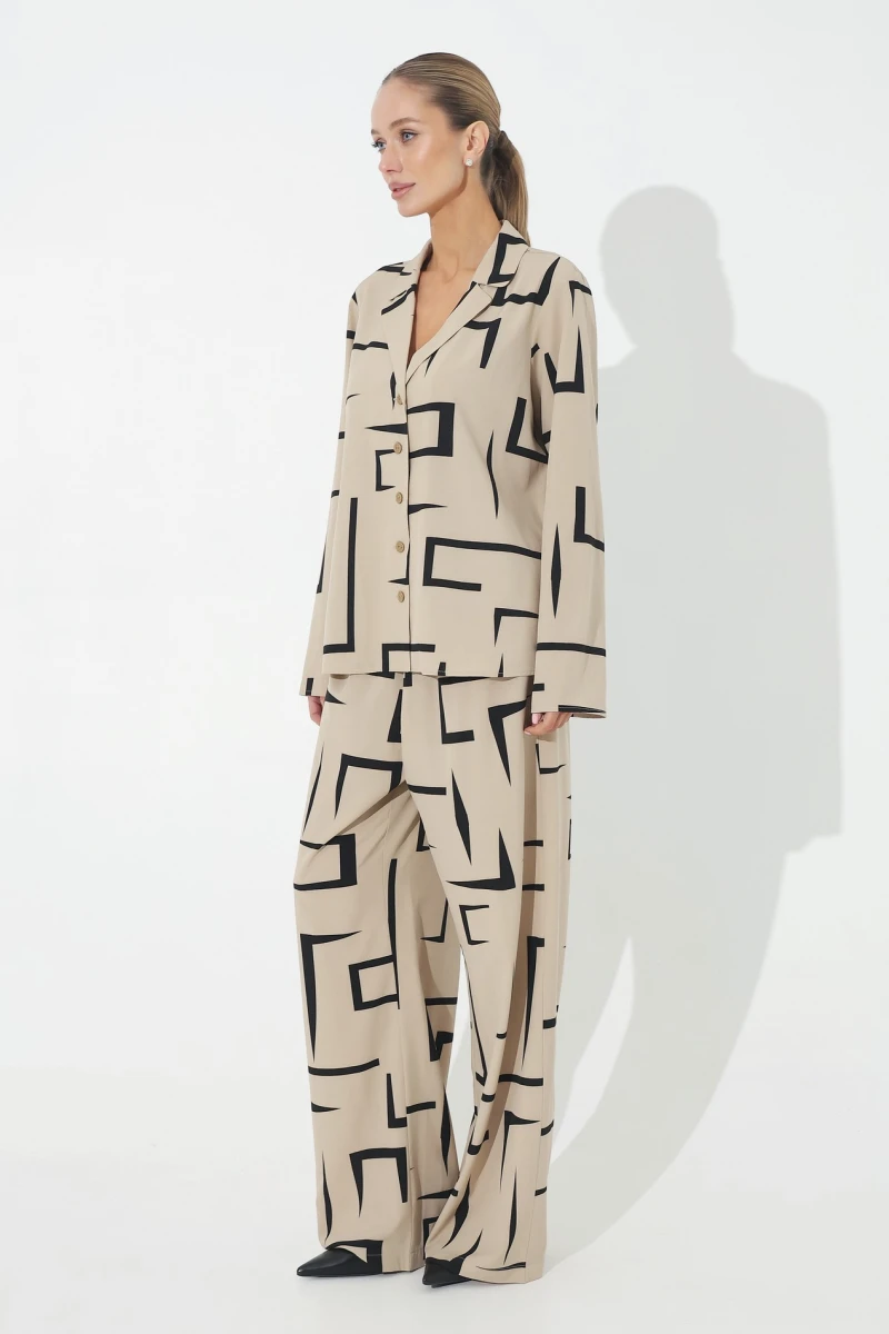 Black suit with beige print