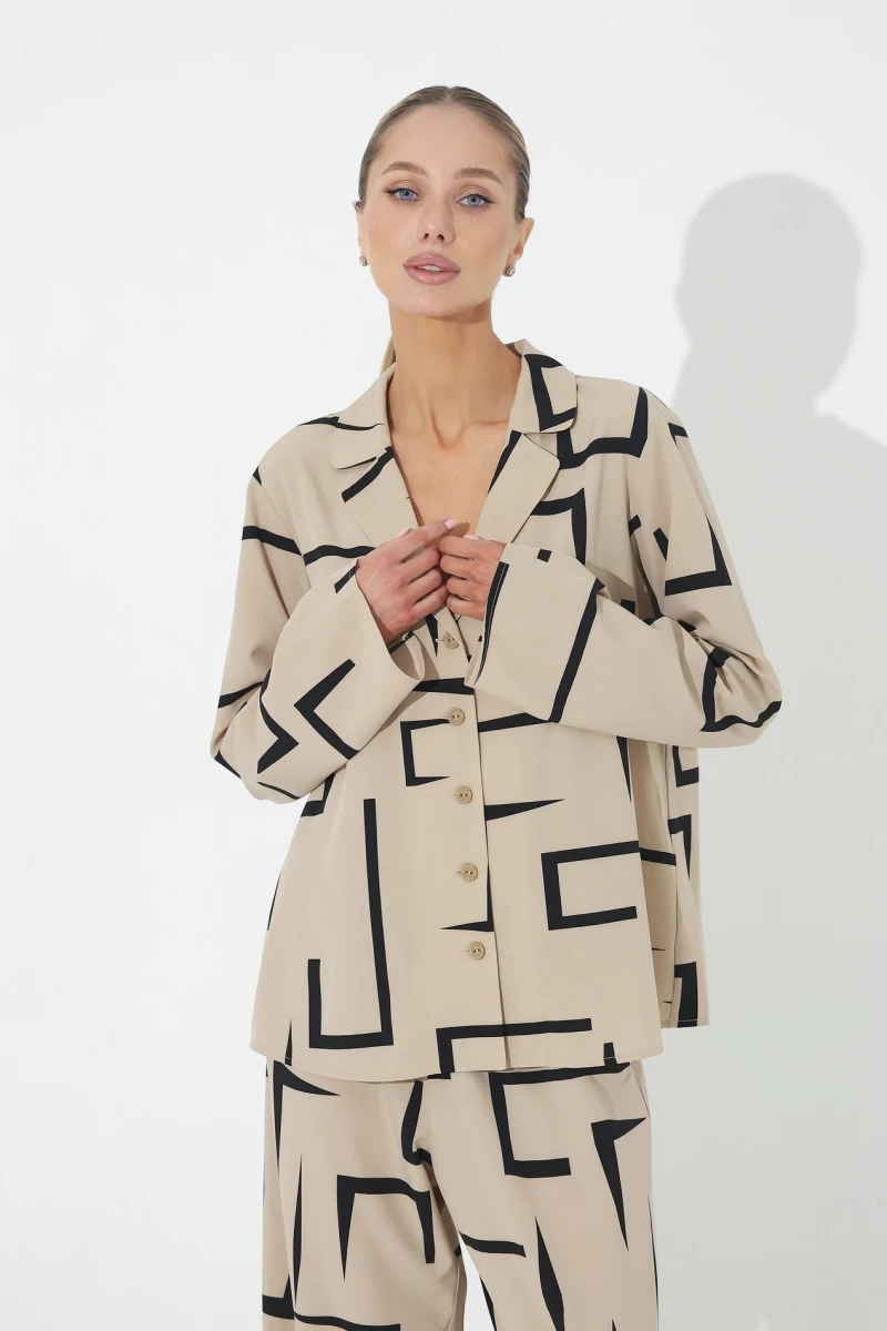 Black suit with beige print