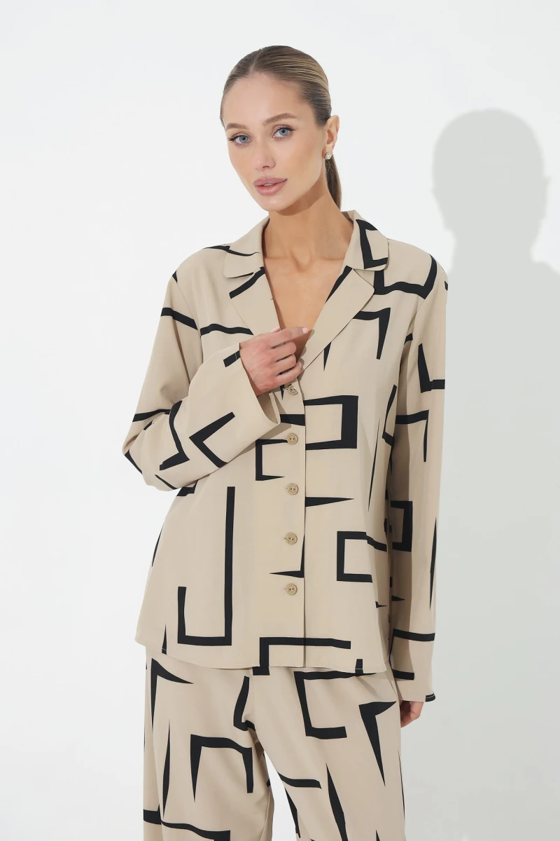 Black suit with beige print