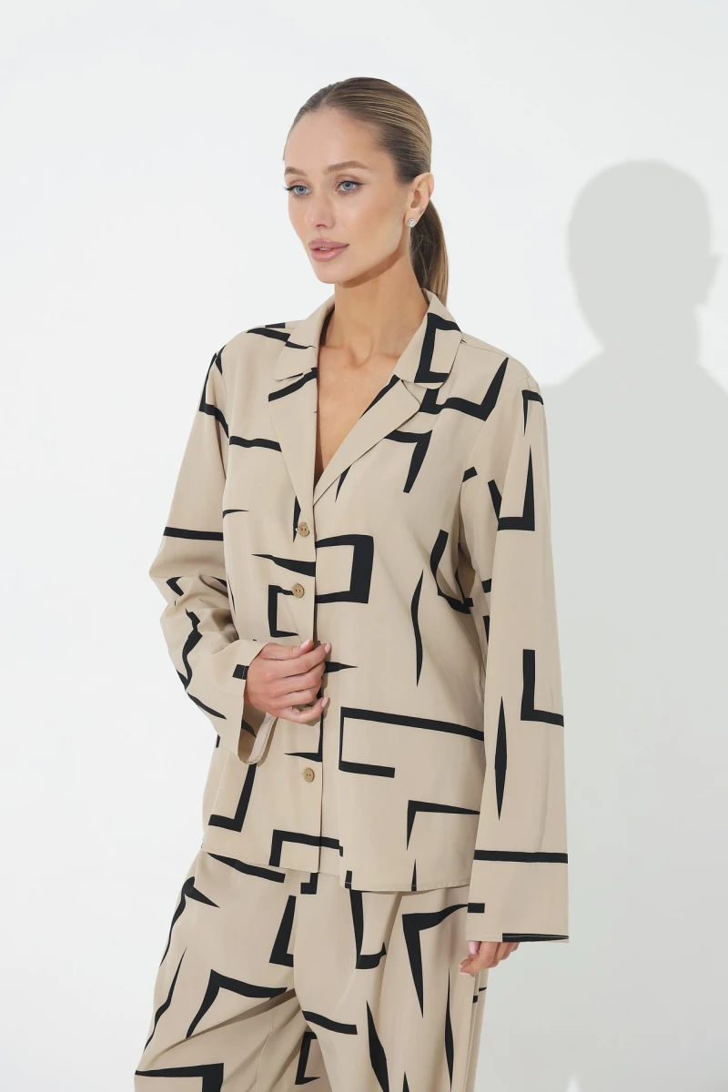 Black suit with beige print