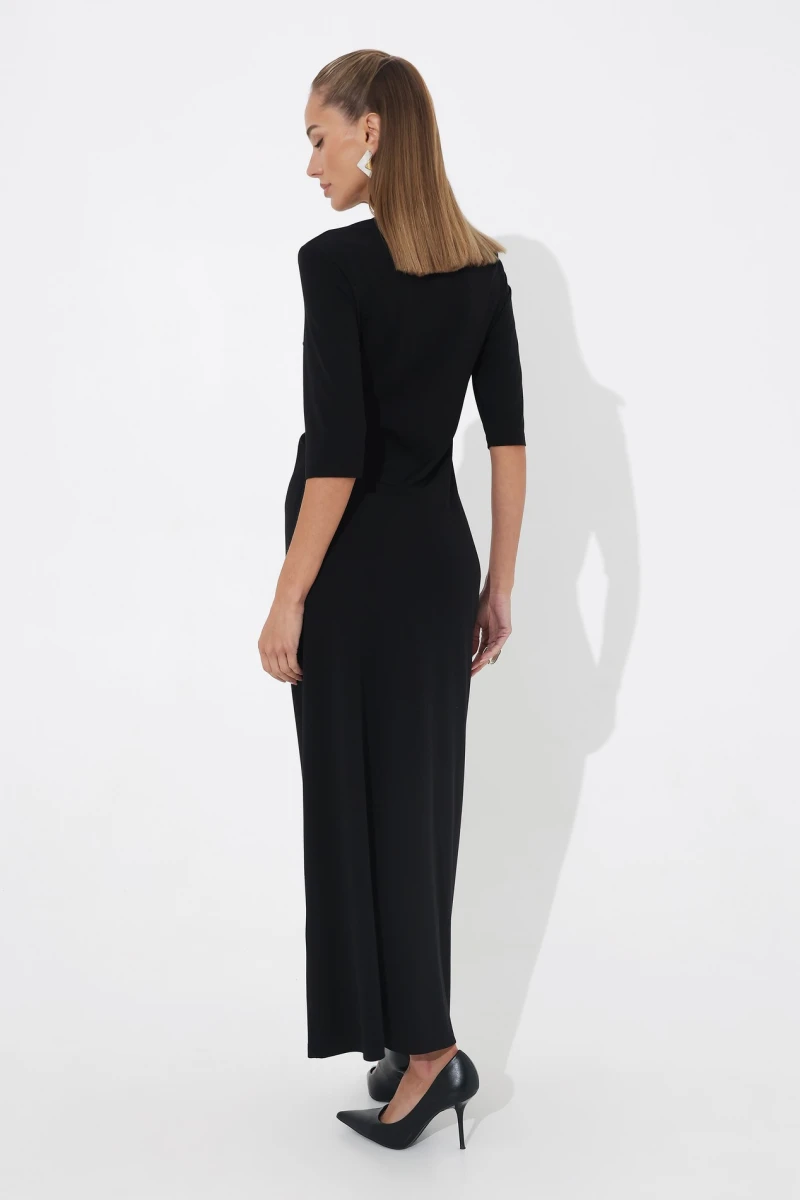 Black midi dress with V-neckline