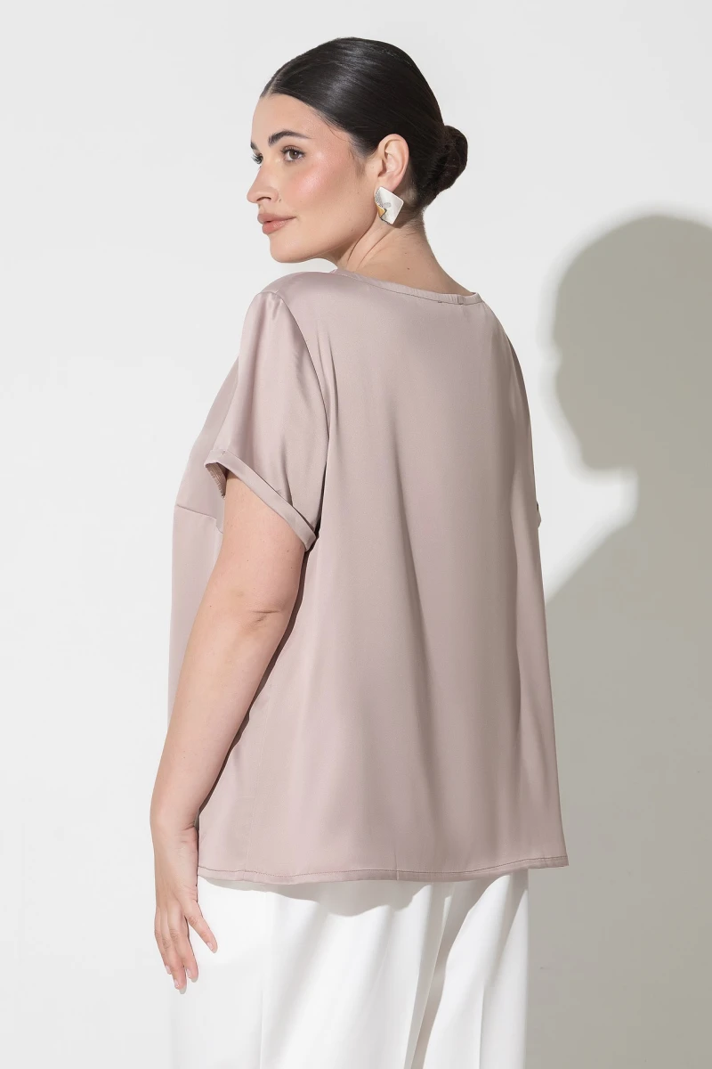 Sand-colored artificial silk T-shirt plus size