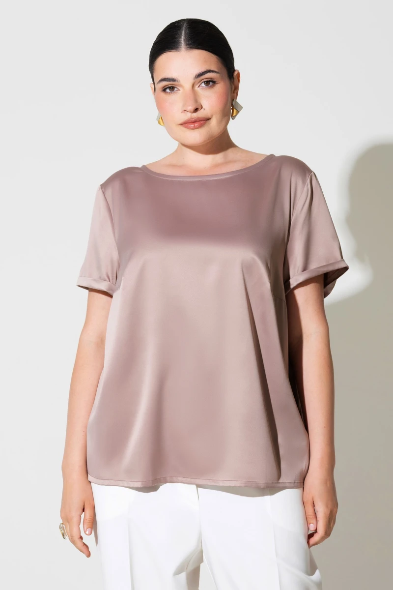 Sand-colored artificial silk T-shirt plus size