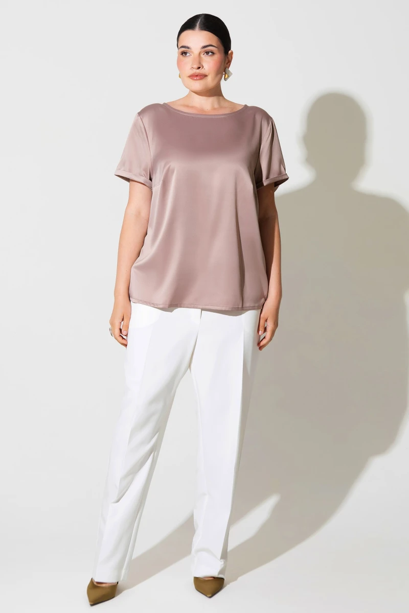 Sand-colored artificial silk T-shirt plus size #2
