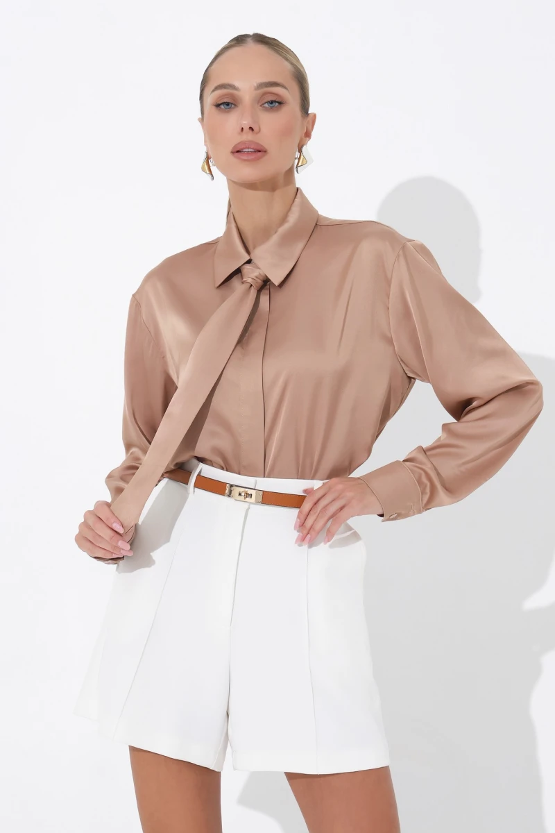 Blouse with tie camel