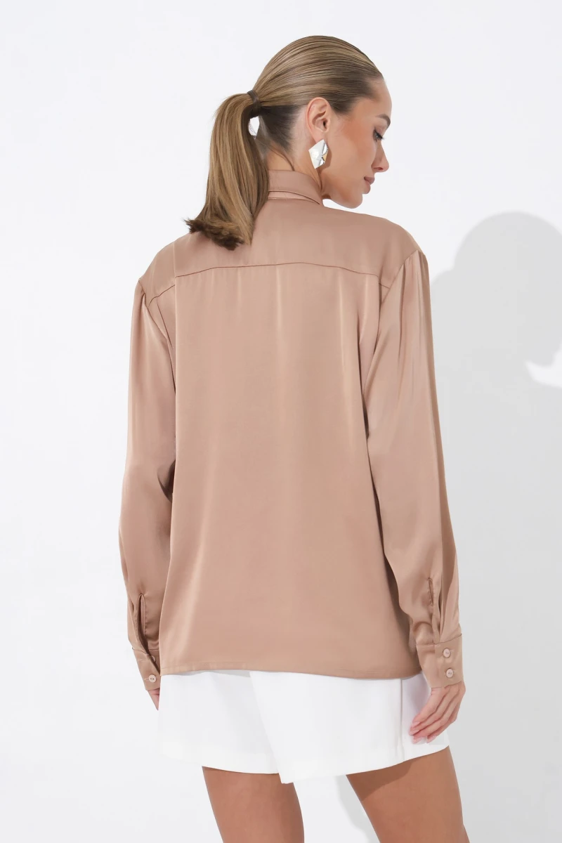 Blouse with tie camel
