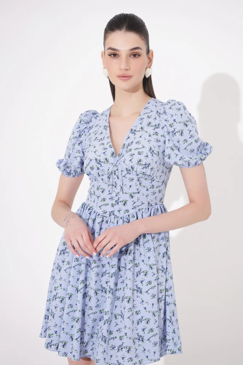 Mini dress with floral print on blue #2