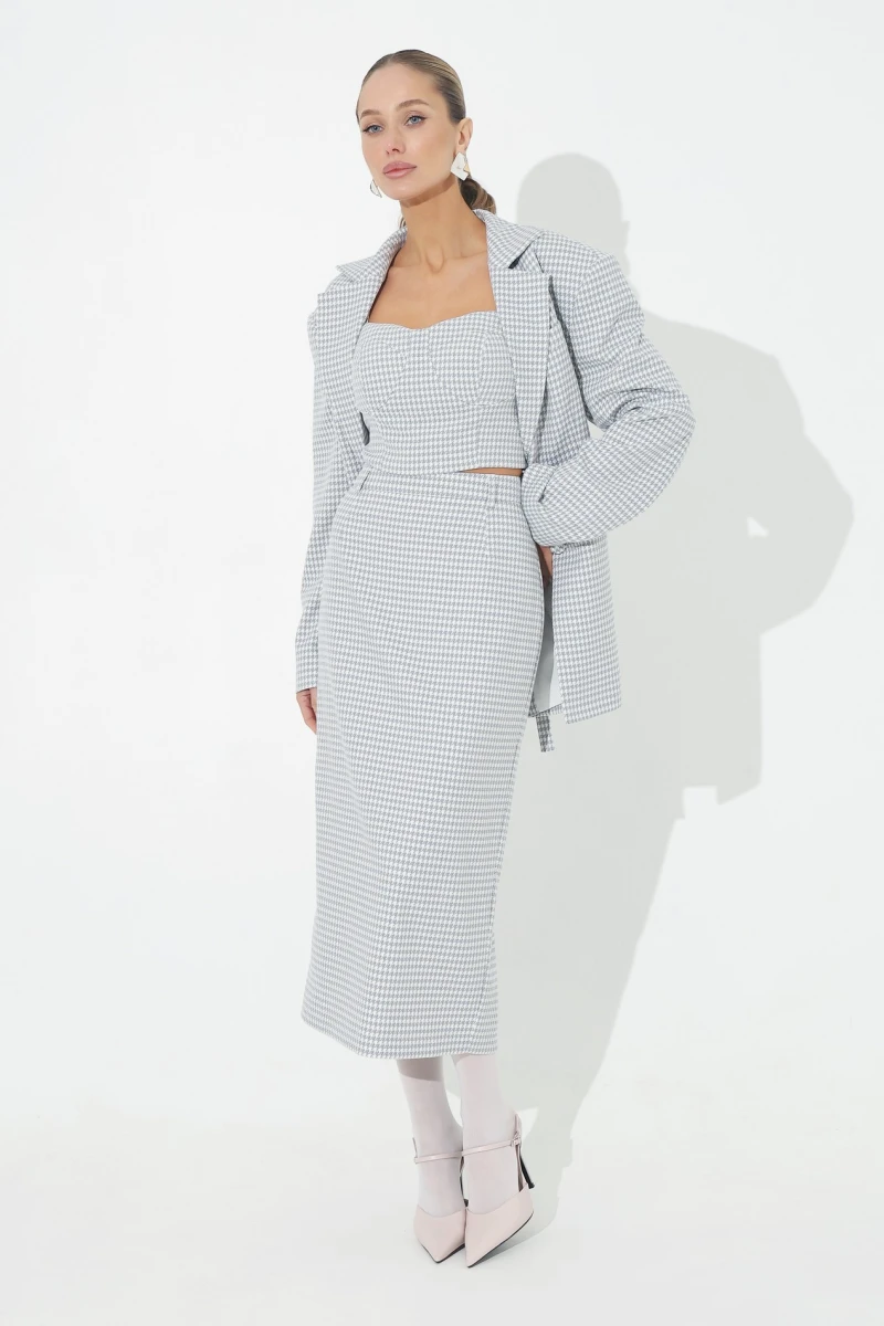 Midi skirt gray paw print on milky