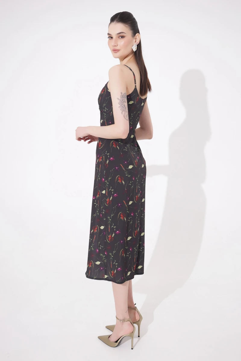 Midi slip dress  print on black