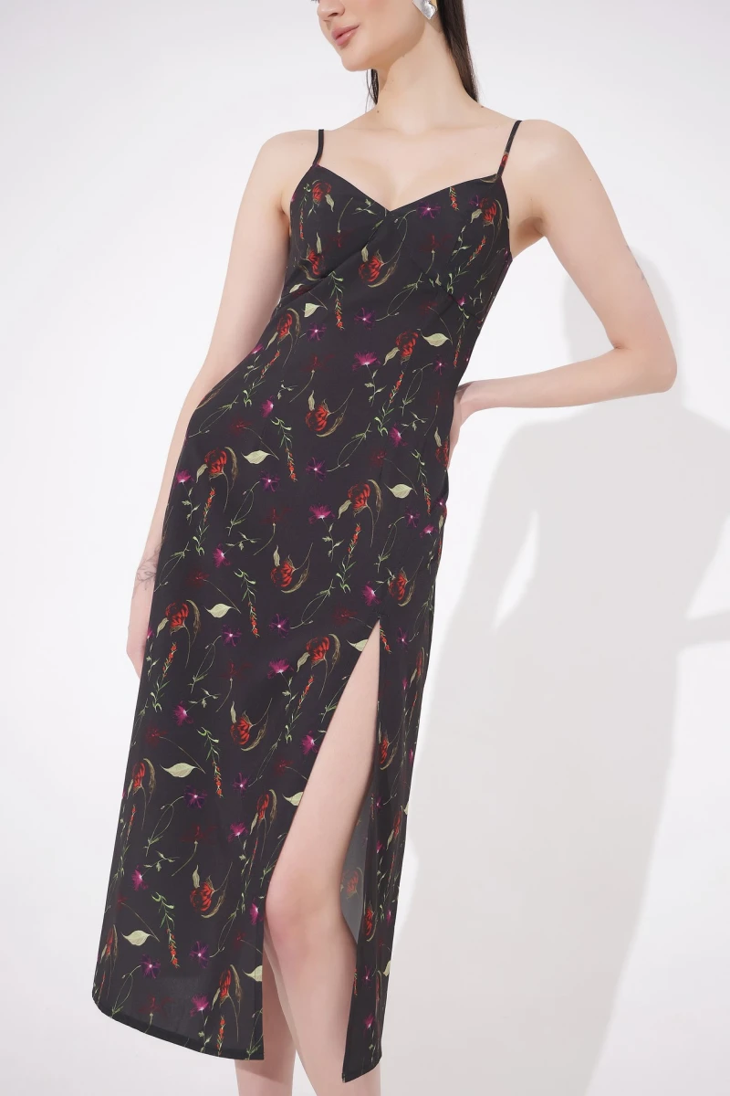 Midi slip dress  print on black