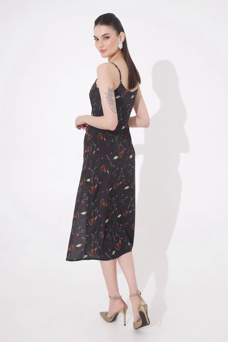 Midi slip dress  print on black