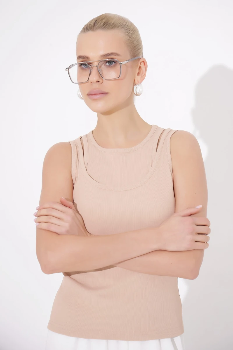 Beige with double straps T-shirt 