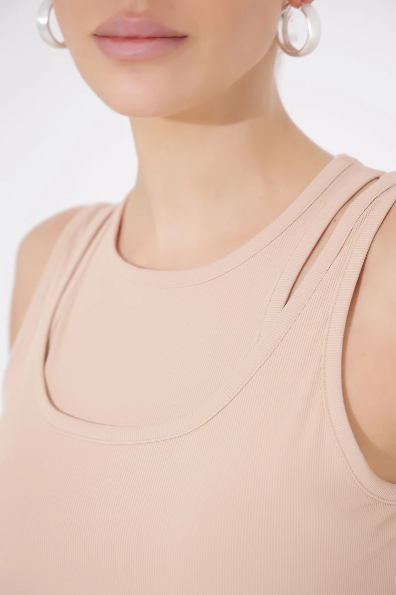 Beige with double straps T-shirt 