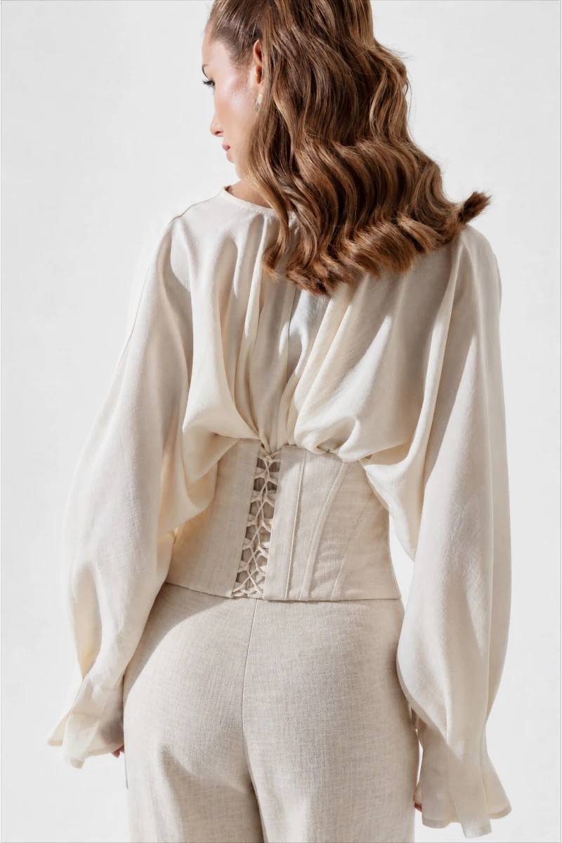 Beige linen corset belt