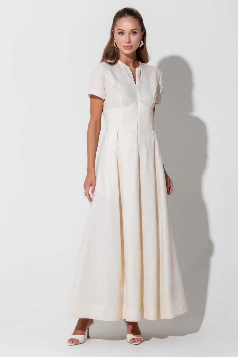 Beige linen maxi dress 