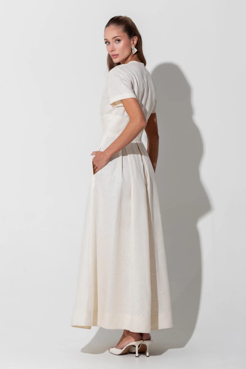 Beige linen maxi dress 