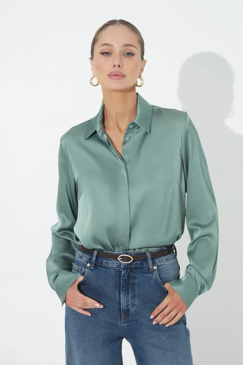 Sage silk blouse