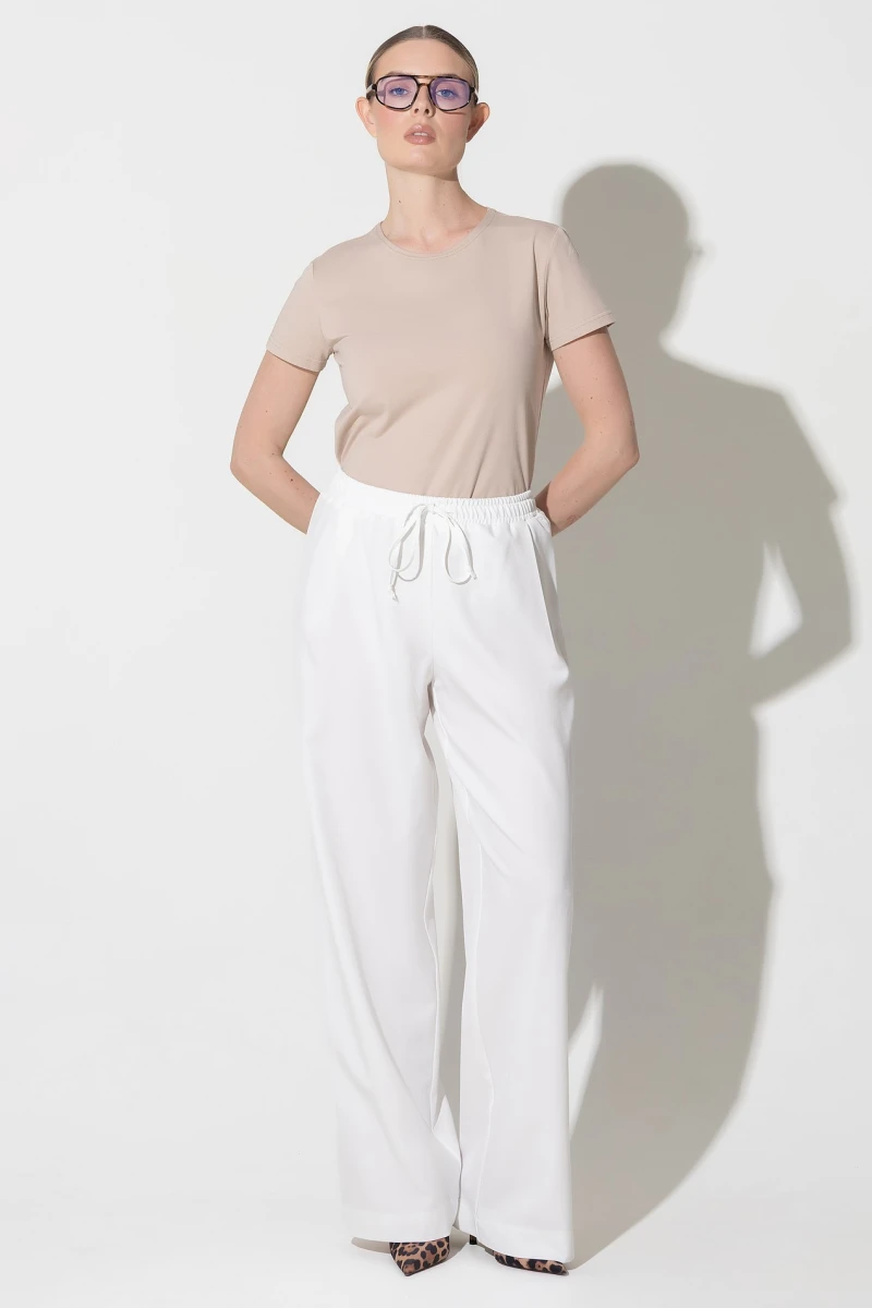 Straight pants with elastic milky 