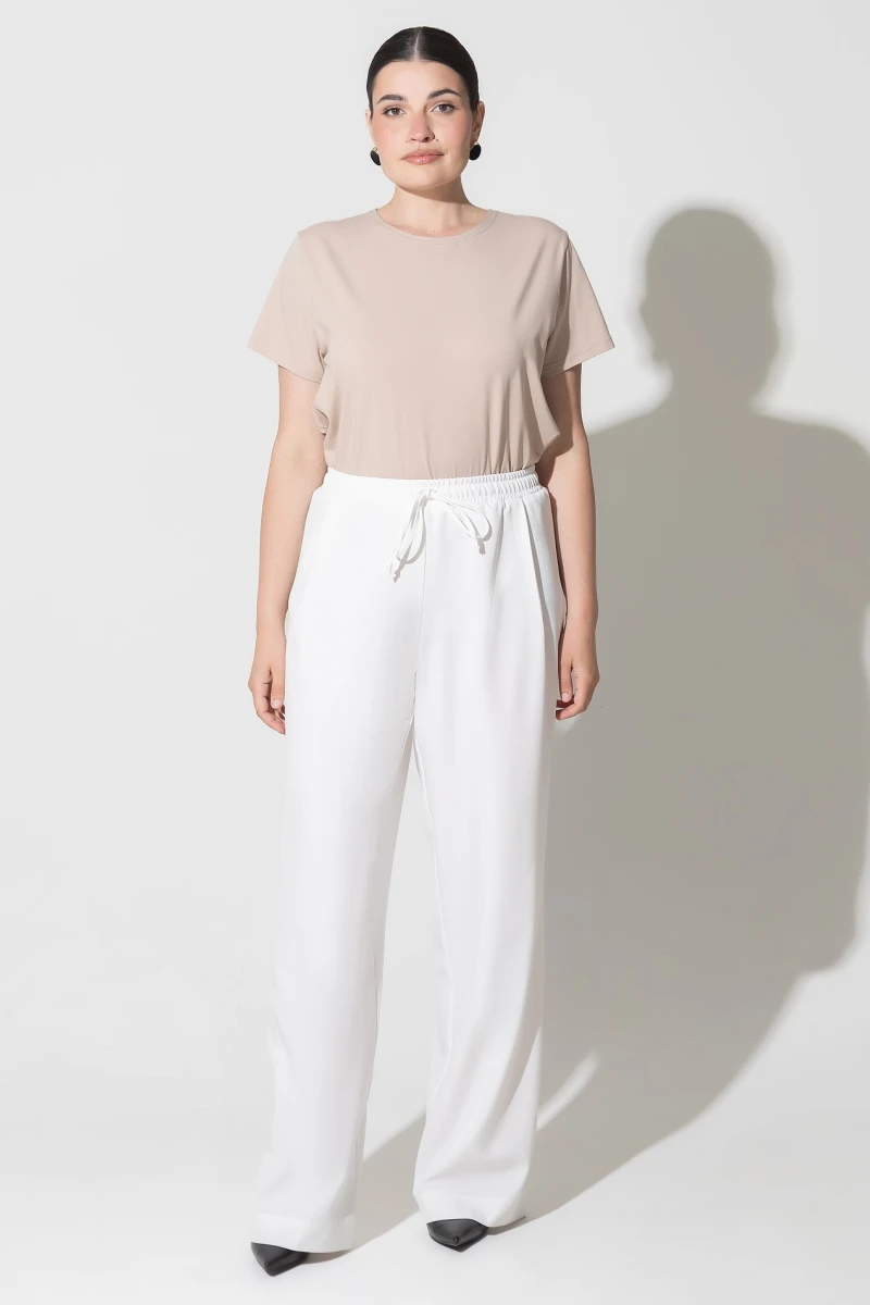 Straight pants with elastic milky plus size