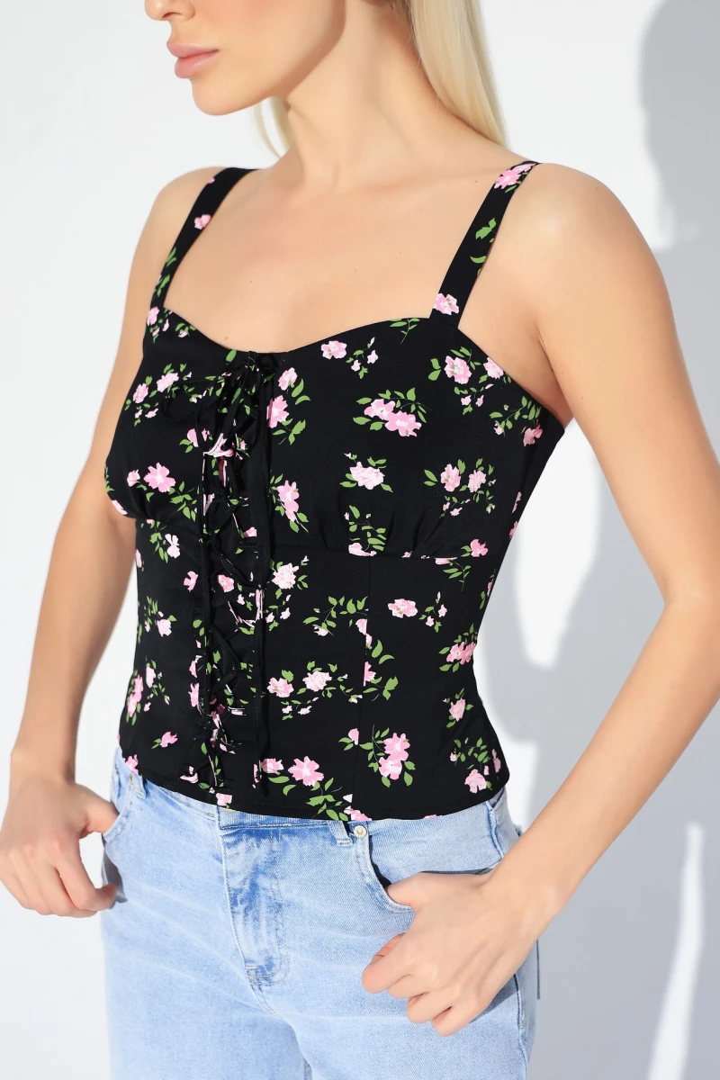 Top corset flowers on black