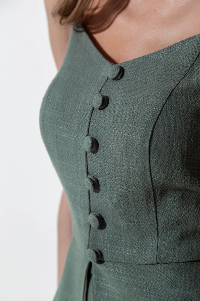 Top with thin straps made of khaki linen