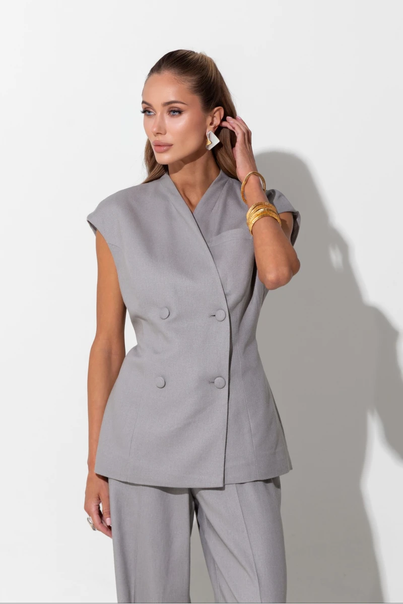 Gray straight linen trousers