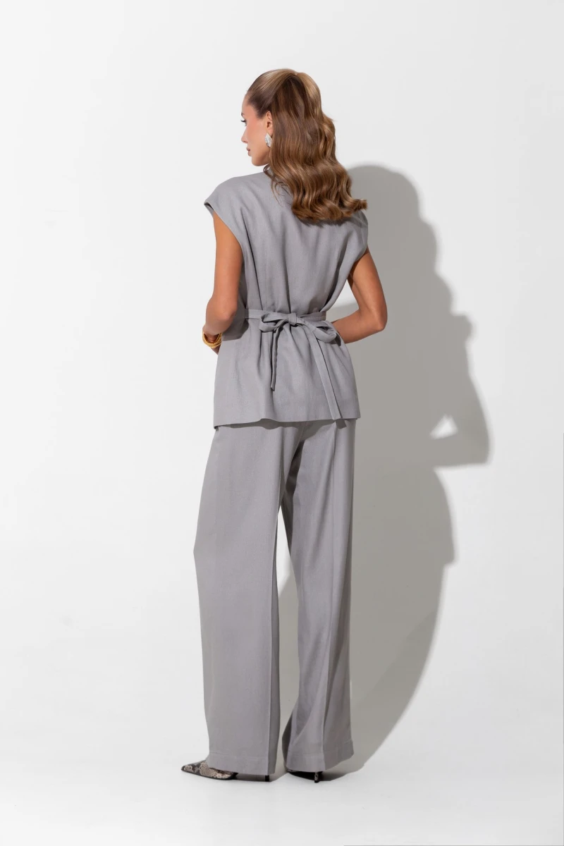 Gray straight linen trousers