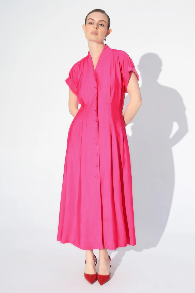 Fuchsia pleated dress