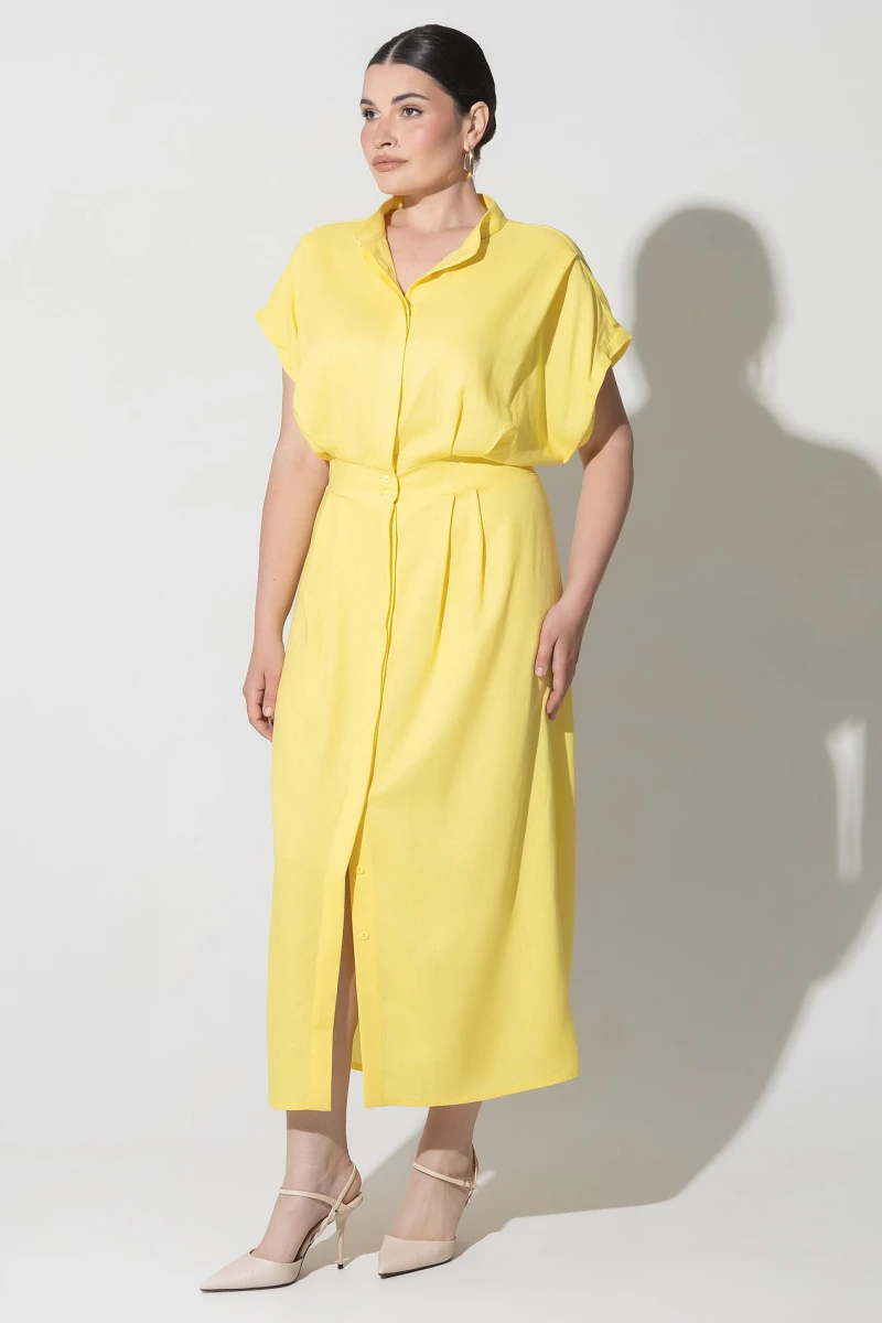 Yellow stand collar dress plus size