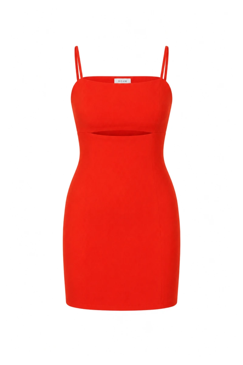 Red sundress with a figure-hugging neckline