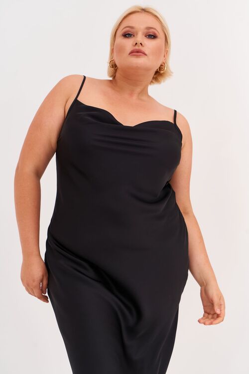 Black slip dress with side slit plus size