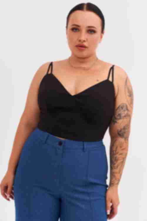 Women's black crop top made of suiting fabric plus size
