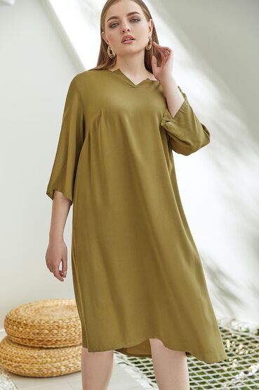 Olive V-neck staple cotton dress