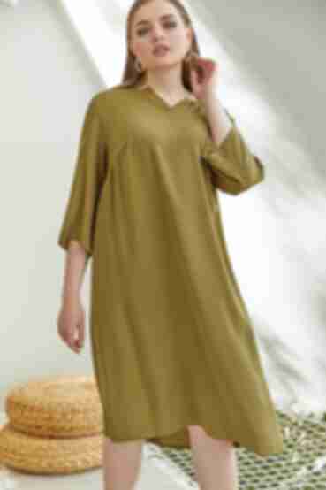 Olive V-neck staple cotton dress plus size