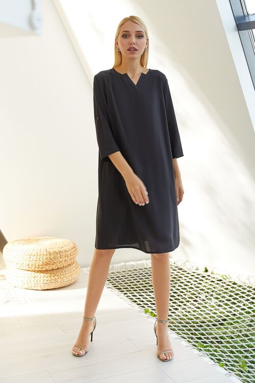 Black V-neck staple cotton dress