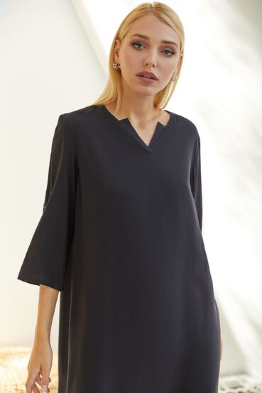 Black V-neck staple cotton dress #2