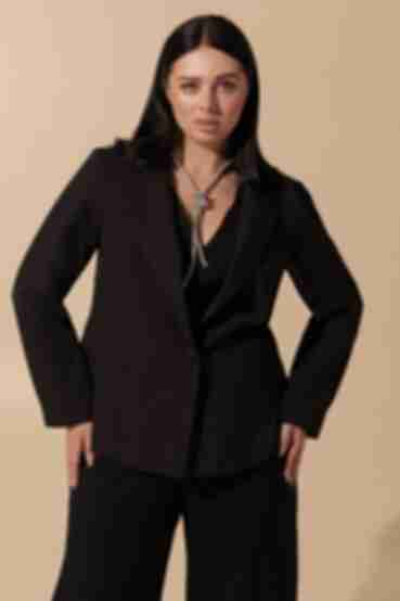 Жакет черный из костюмной ткани большой размер