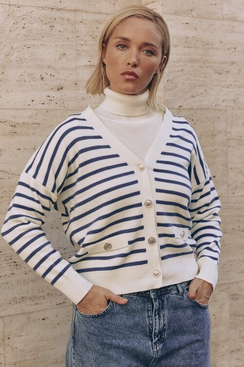 Milky knitted cropped cardigan in blue stripes