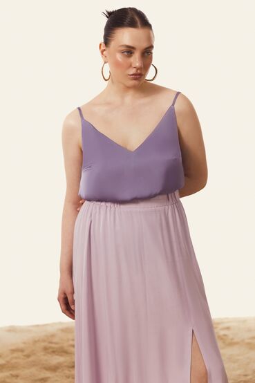 Dark lavender spaghetti strap top made of artificial silk plus size #2